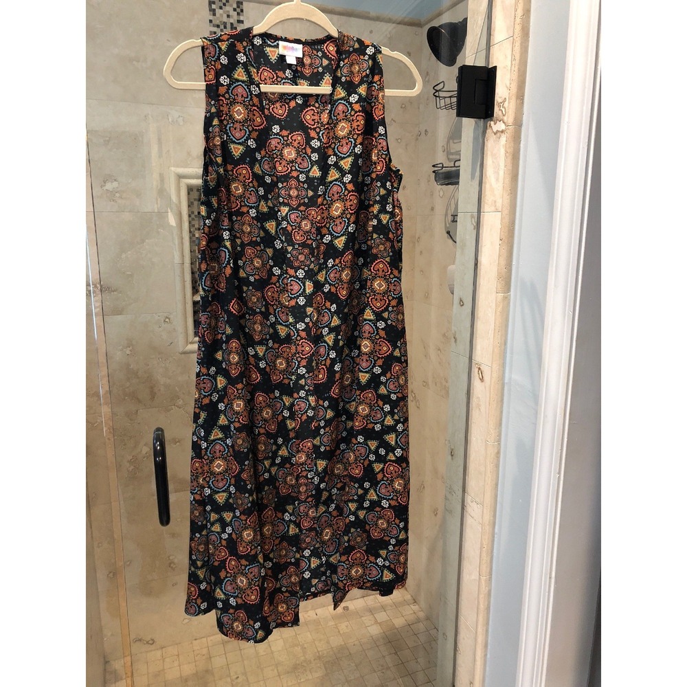 LuLaRoe Bright Geo Floral Cardigan Long Duster Sleeveless Small S Multicolor